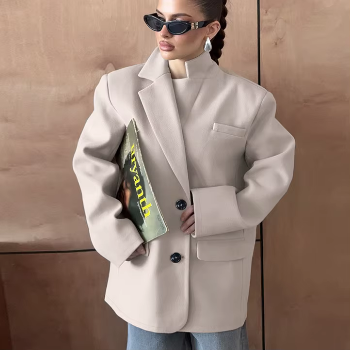 Blazer kaki pour femmes avec un sens du Design, manches longues en laine chaude d'automne et d'hiver