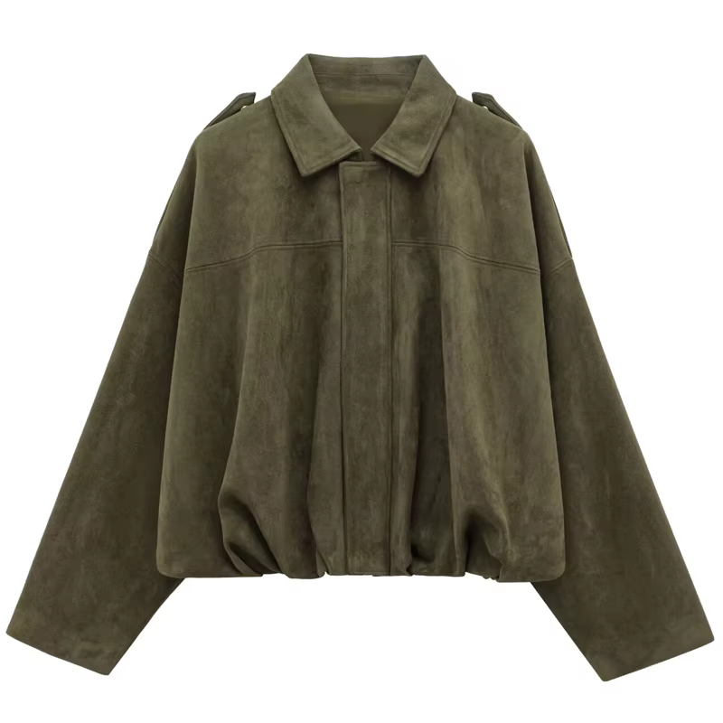 HXAO femmes Bomber veste revers fermeture éclair manches longues veste en daim femmes 2025 haute rue