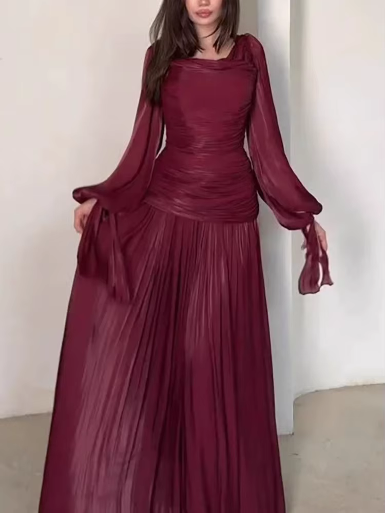 Robe longue unie drapée pour femme, collection 2026, décontractée, pour le quotidien ou les soirées,