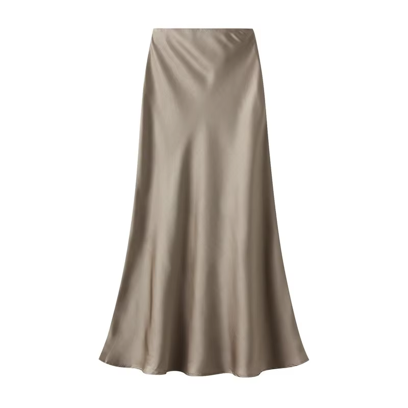 Jupe élégante en satin noir pour femme, taille haute, longue, pour soirée, mode été, jupe midi, jupe