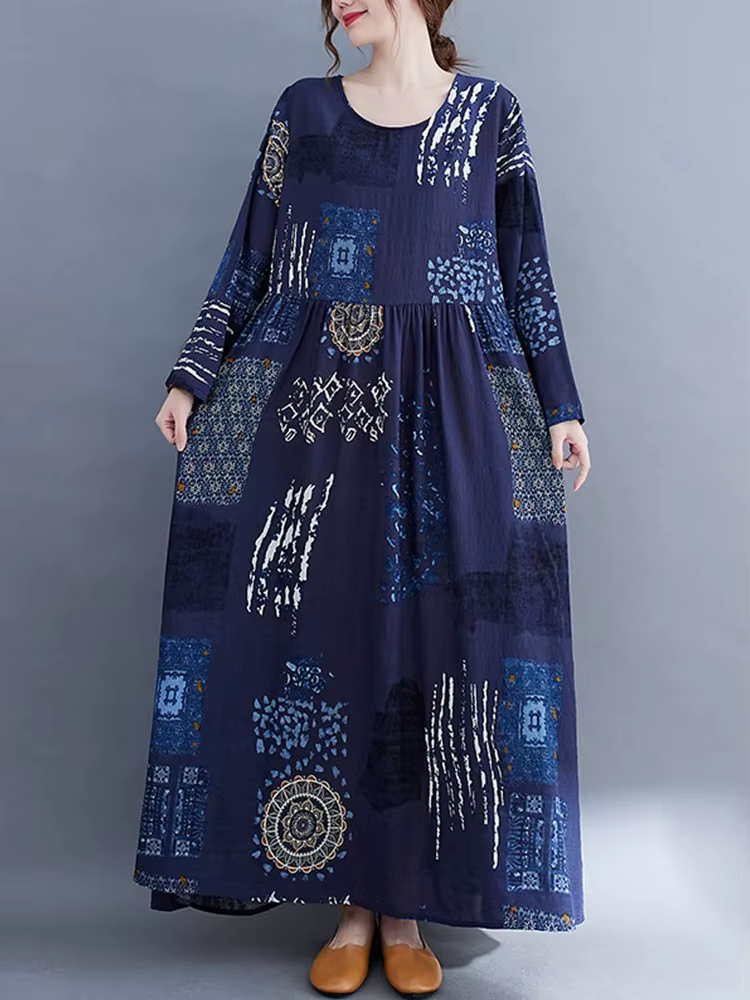 Anteef-Robe à fleurs vintage en coton à manches longues pour femmes, robes amples décontractées, vêt