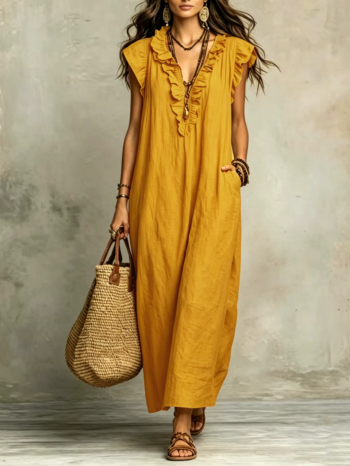 Robe longue bohème pour femmes, printemps-été, avec manches volantes, robe élégante pour femmes