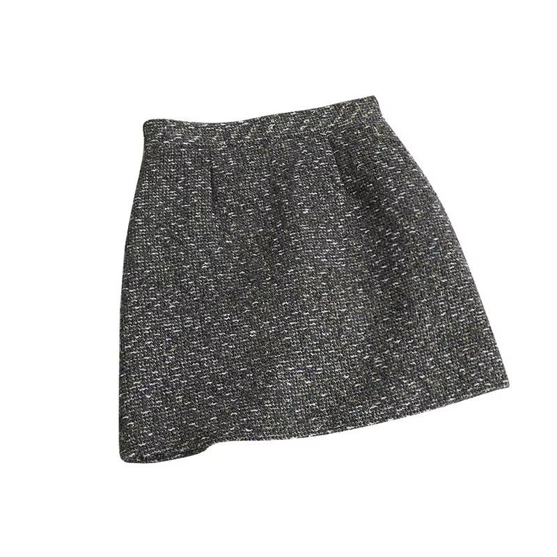Mini-jupe en tweed pour femme, taille haute, coupe trapèze, élégante et courte