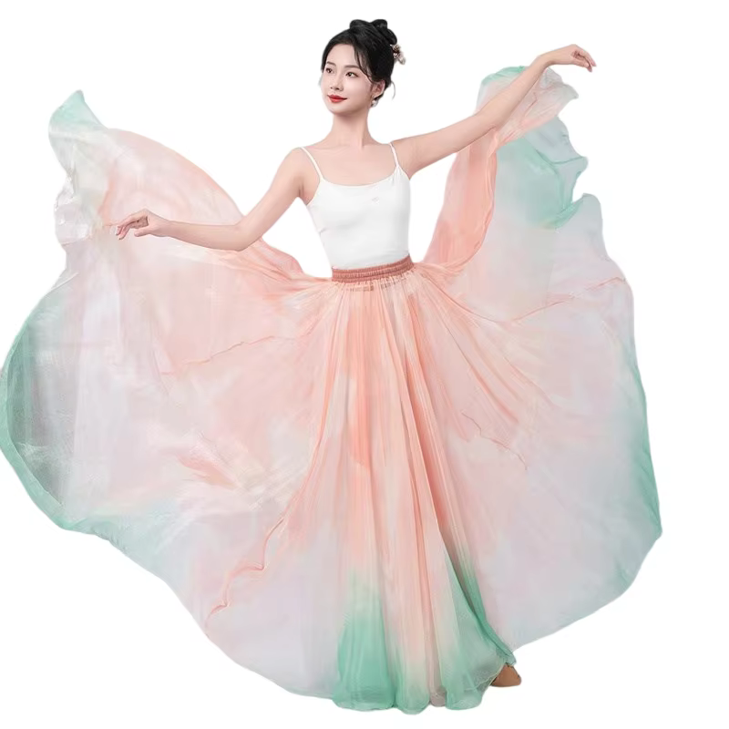 Jupe circulaire à 720 degrés pour femmes, vêtements de danse classiques, Hanfu moderne, rime corpore