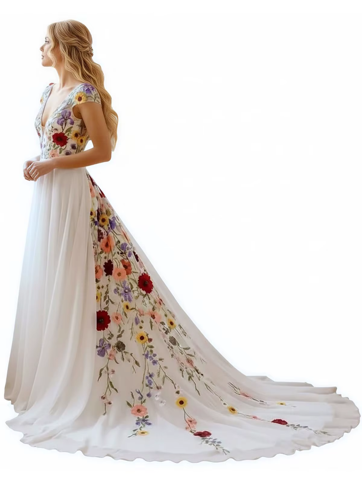 Robes de mariée bohèmes chic personnalisées pour femme, longues en mousseline, broderie florale colo