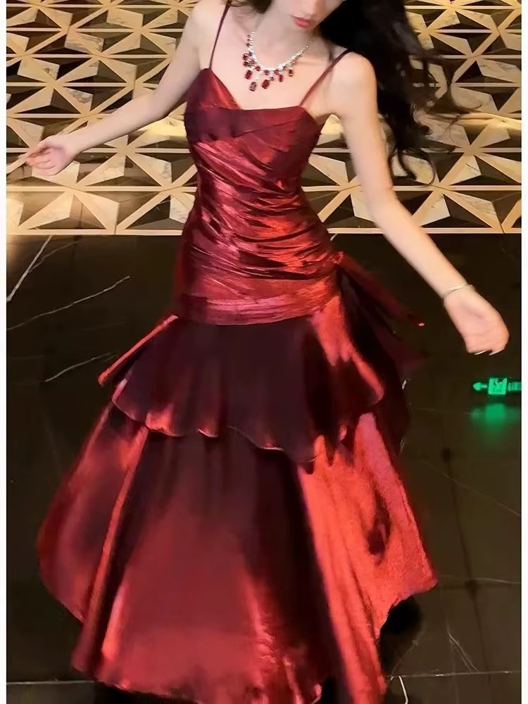Robe de soirée rouge longue sur mesure pour femmes, robe de bal de cérémonie pour adultes, élégante,