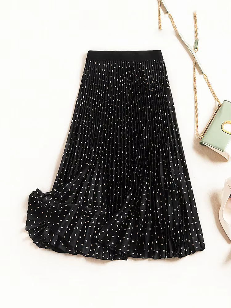 Jupe plissée en velours pour femme, taille haute, imprimée, mi-longue, maxi, printemps, automne