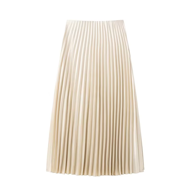 MUJER jupes longues plissées pour femme 2025 jupe Midi en Satin drapé femmes printemps taille moyenn