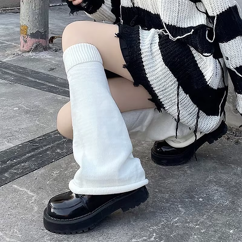 Jambières Gothiques Lolita Tricotées pour Femme, Chaussettes Hautes JK à Jambes Larges, sulfet Empil