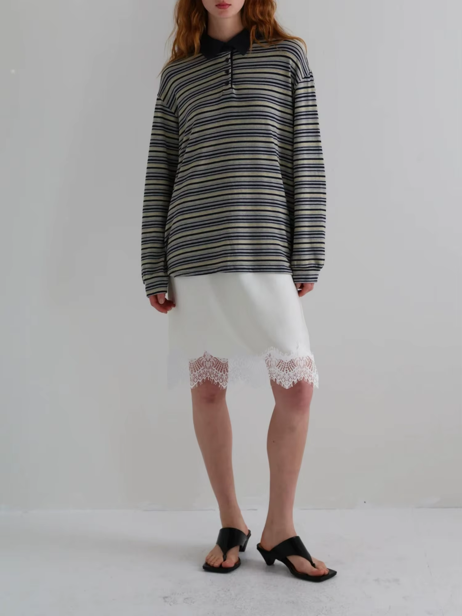 Lamuusaa – Mini jupe en dentelle y2k pour femmes, vêtements de couleur unie, coupe ample, longueur a
