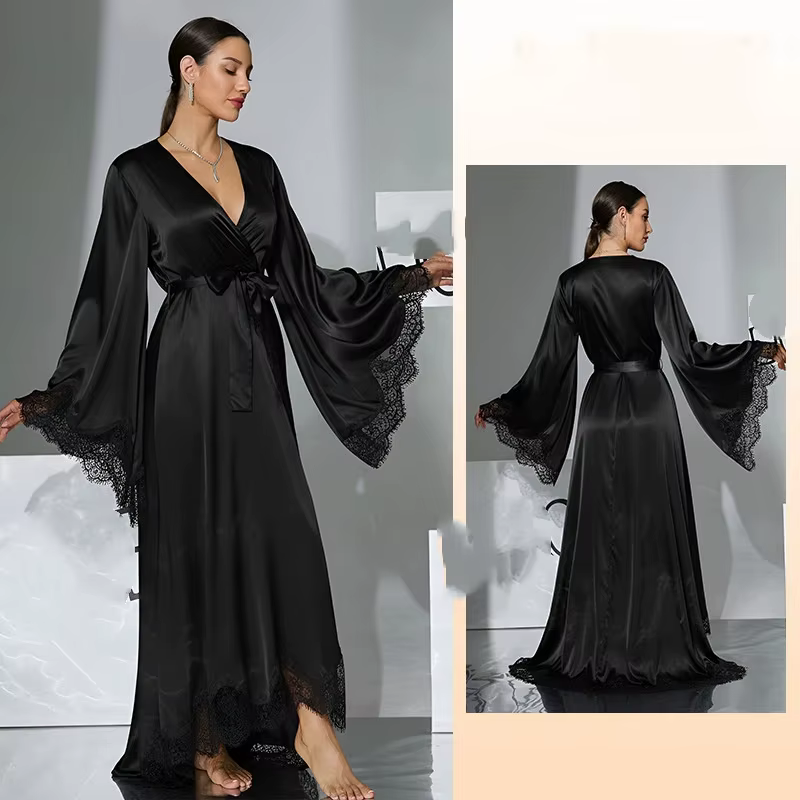 Robe de mariée de luxe en dentelle, peignoir élégant en soie satinée, longue nuisette d'été, nouvell