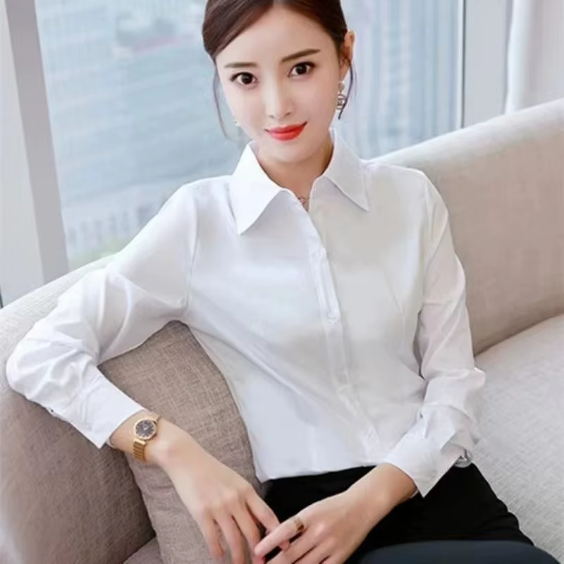 Chemise de travail blanche à manches longues et col Polo pour femmes, vêtements professionnels forme