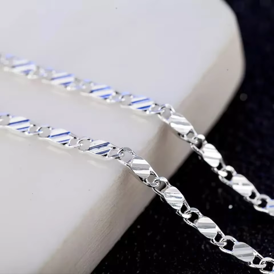 Collier en or 18 carats à la mode, 2MM, 16/18/20/22/24/26/28/30 pouces, chaîne latérale pour femmes