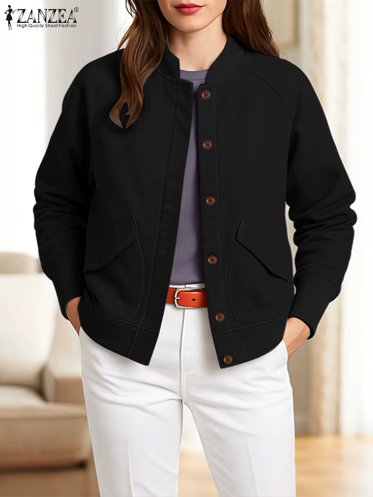 Mode femmes vestes 2025 ZANZEA automne à manches longues solide tricoté manteaux Vintage décontracté