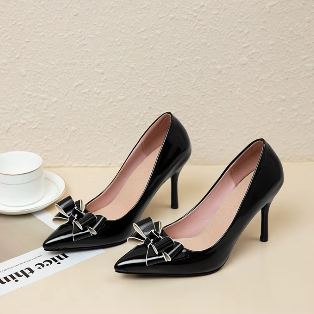 Escarpins à talons aiguilles pour femmes, sexy et tendance, avec nœud, bout pointu, style romain, po