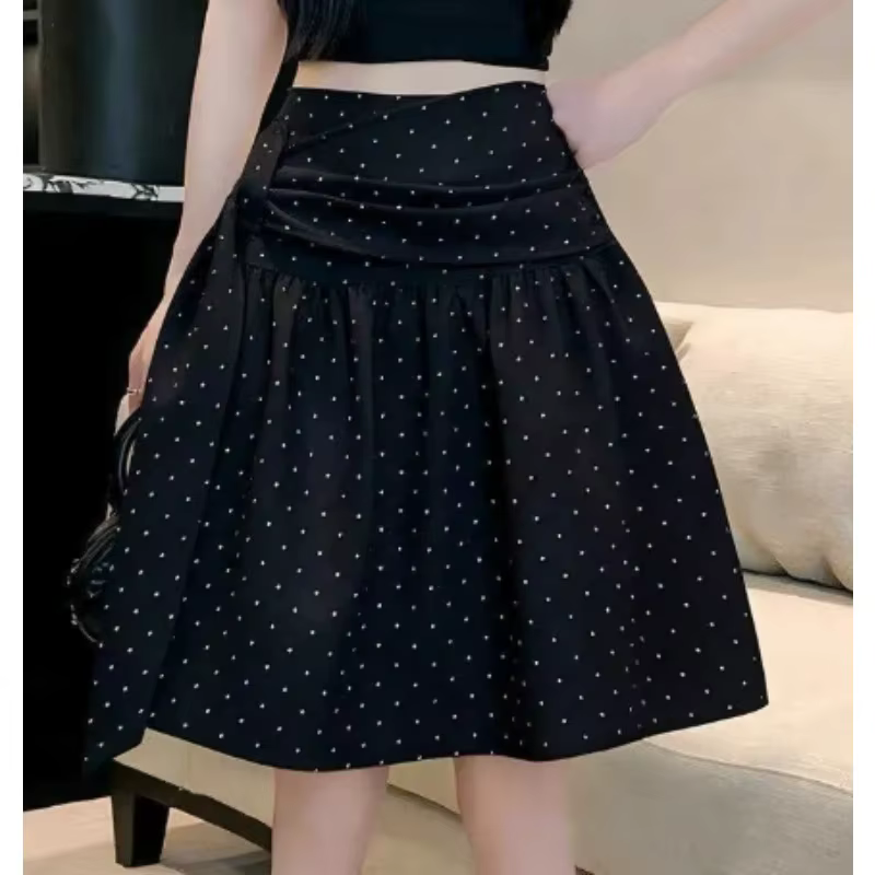 Jupe à pois pour femme, coupe trapèze, collection été 2026, jupe mi-longue évasée style parapluie