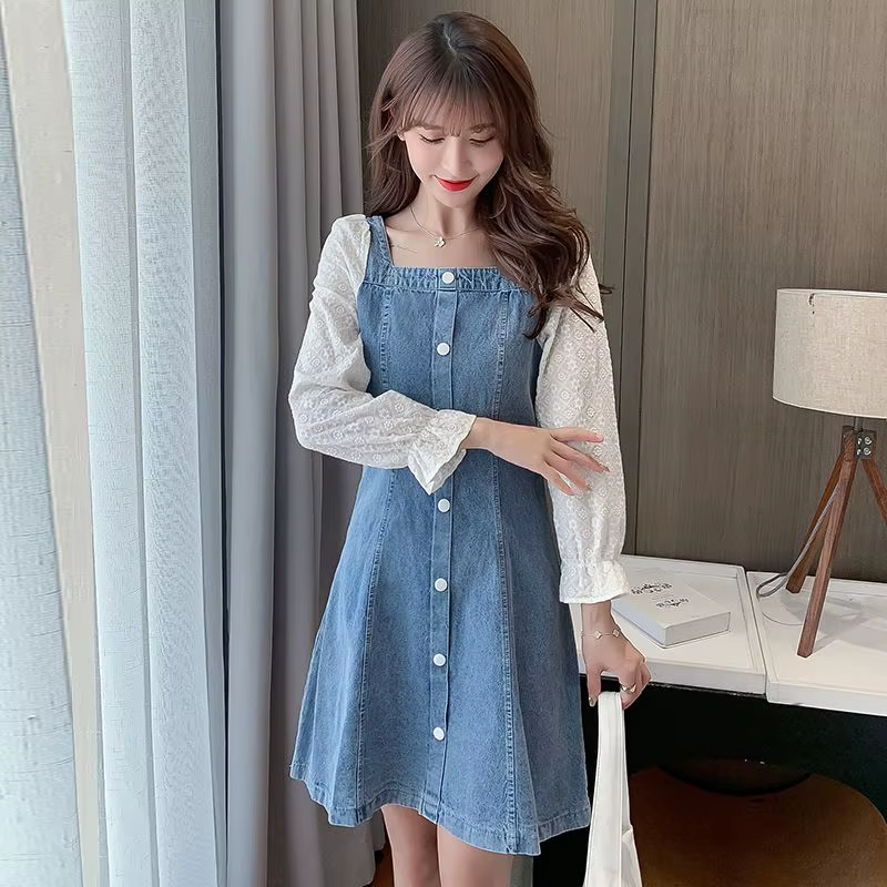 Denim femmes à manches longues robes Harajuku élégant luxe en ventes décontracté jeunesse printemps 
