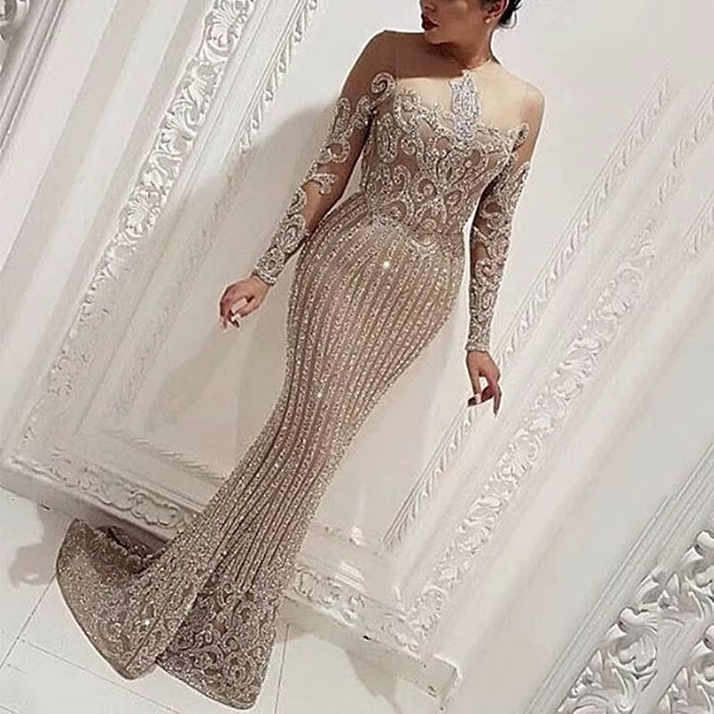 Jupe longue, taille moyenne, Style banlieue élégant, robe cintrée à paillettes dorées, nouvelle coll