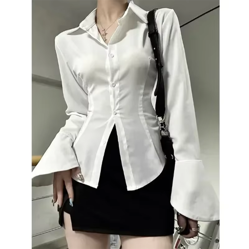 Chemisier à manches longues gothique Lolita pour femmes, corset vintage, chemise blanche, chemisiers