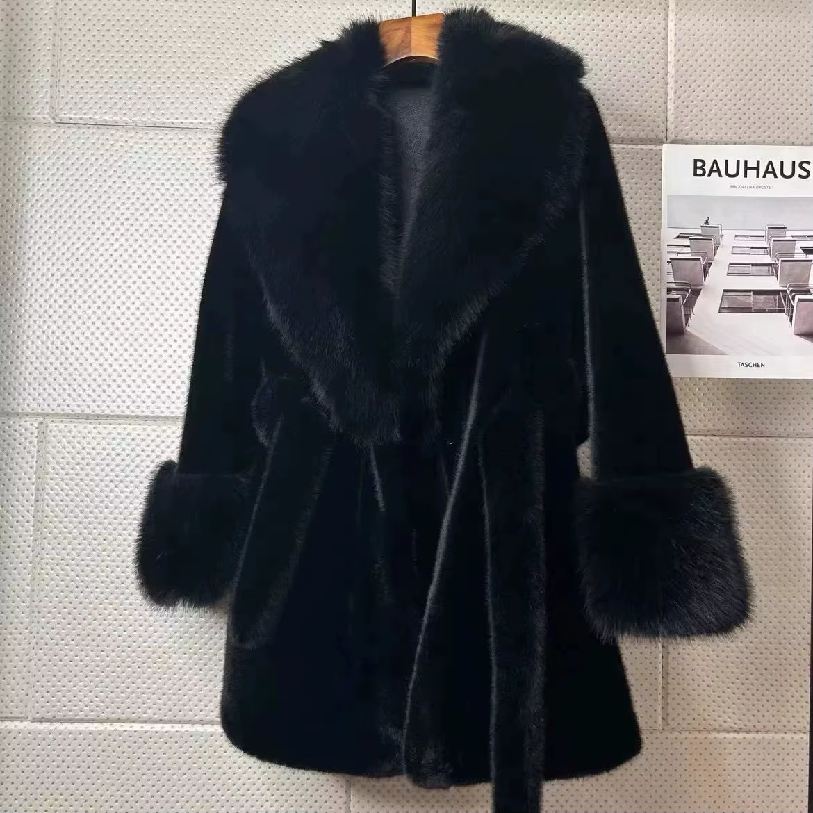 Veste en fourrure mi-longue polyvalente, grand col en fourrure, nouveau, 2025
