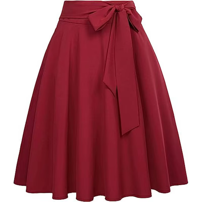 Jupe mi-longue évasée taille haute avec poches pour femme, style élégant et polyvalent, idéale pour 