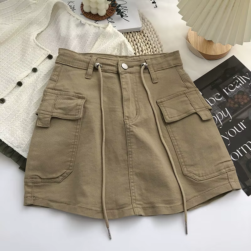 Jupe en jean taille haute pour femme, couleur unie, vintage, style coréen, mode tout-assressenti, co