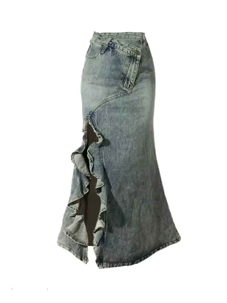 Jupe sirène pour femme, jupe bleue, style Harajuku coréen, décontractée, chic, mode vintage, jupe en
