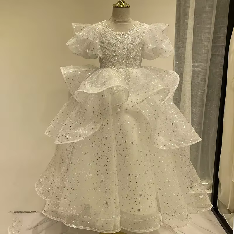 Robes longues robe de mariée de fille de fleur robe de soirée de princesse Performance Pageant vêtem