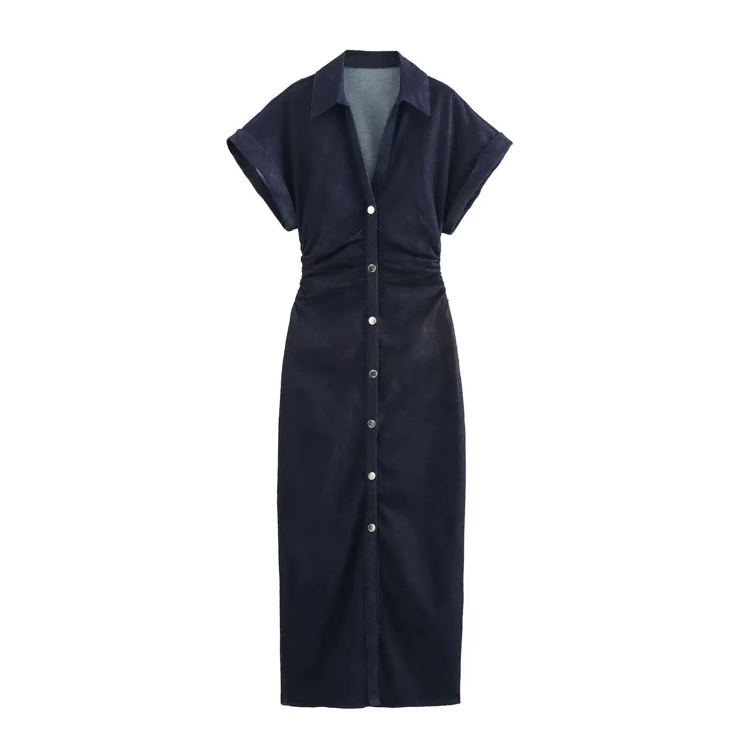 Robe en jean pour femmes, tenue longue décontractée, froncée, manches courtes, Streetwear, mi-longue
