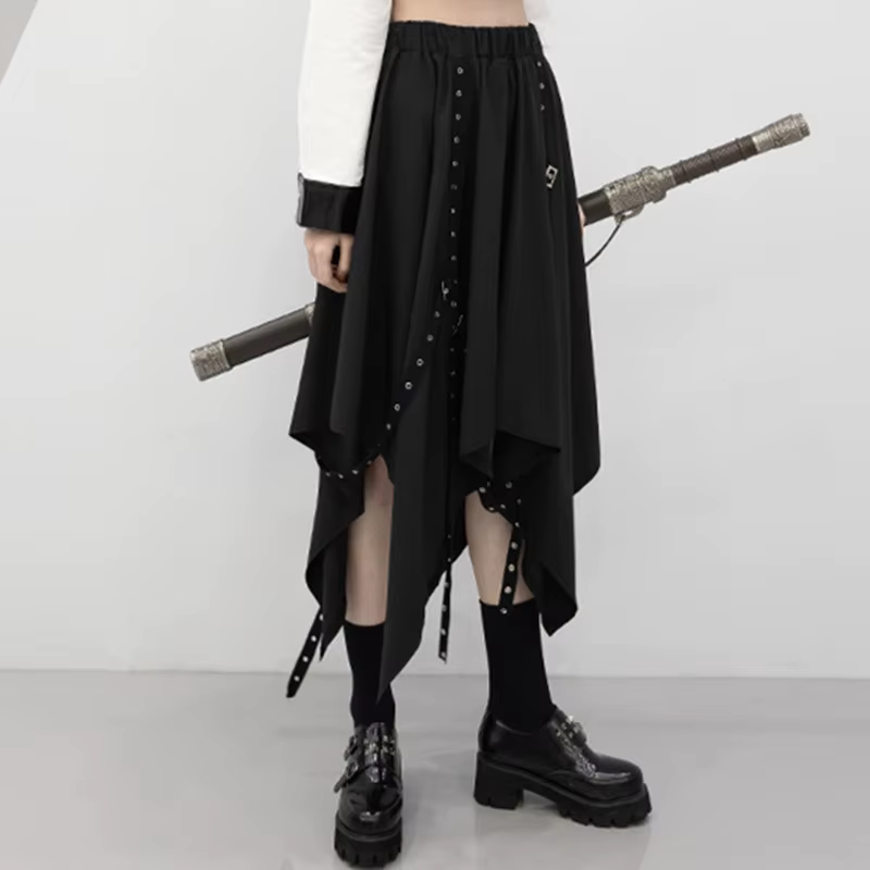 Jupe Longue Gothique de Longueur Moyenne pour Fille, Tenue Irrégulière, Style Punk, Y2k, Nouvelle Co