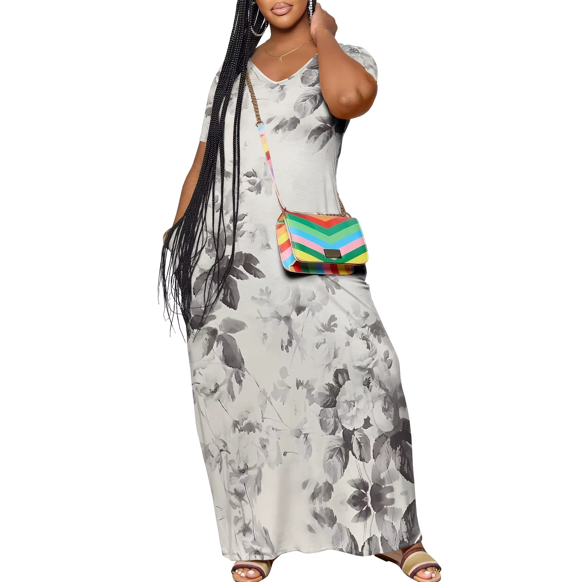 Robe longue à fleurs dégradées, col en v, élégante, style Boho, robe de vacances d'été