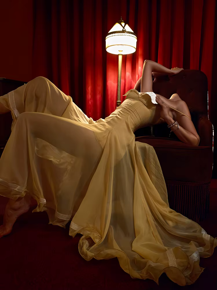 Robe longue de soirée de luxe pour femme, en mousseline, à fines bretelles, sans manches, dos nu, ci