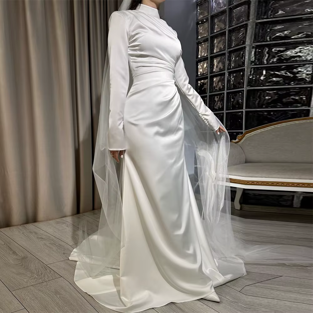 Robe de Soirée Sirène Arabe Élégante à Manches sulf, Tenue de Bal à Plis, pour Occasions Formelles,