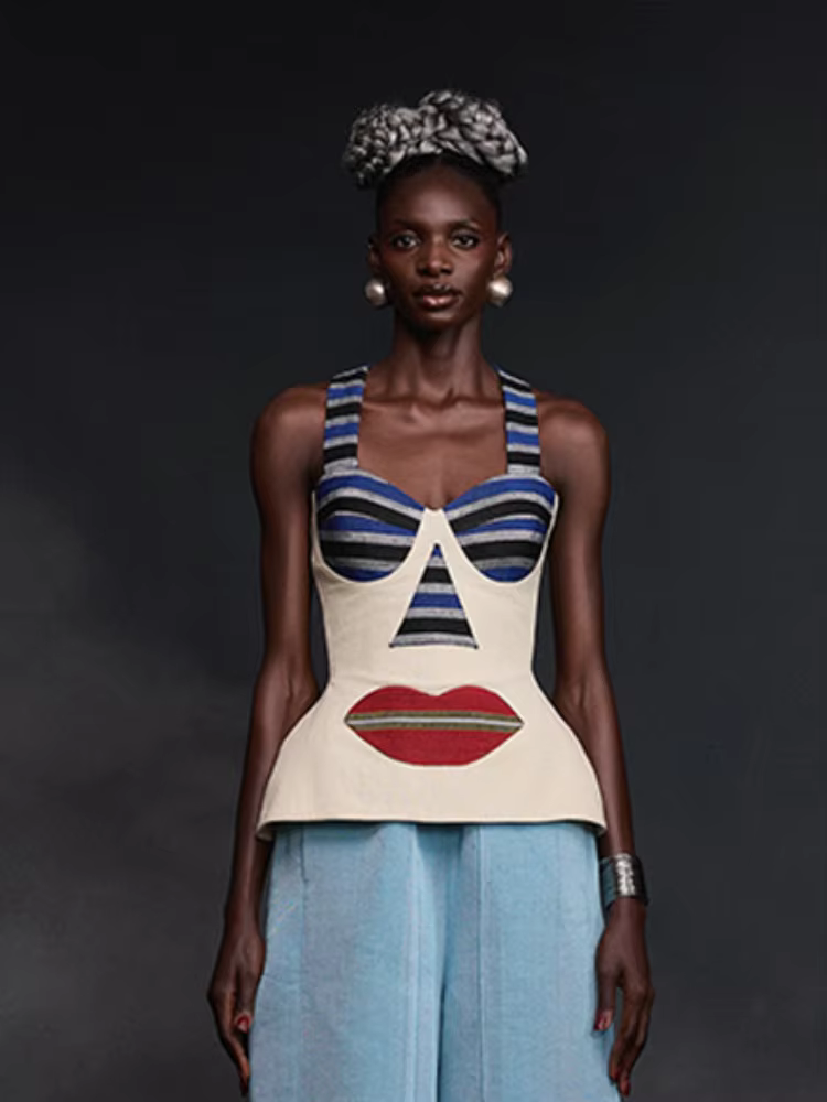 Jupe décontractée à rayures imprimées et patchwork avec volants, taille haute, ourlet irrégulier, lo