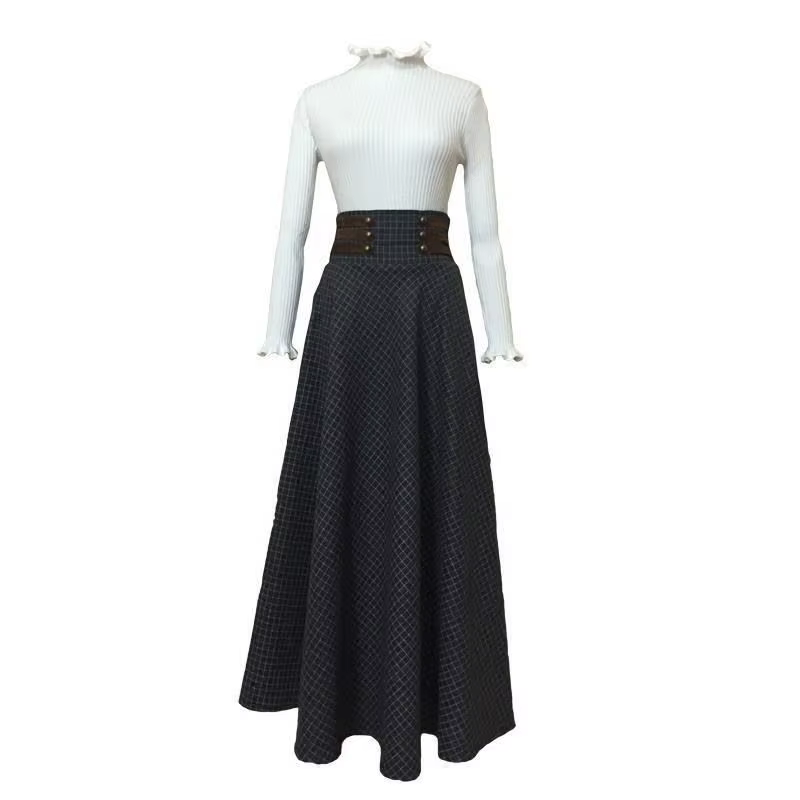Jupe longue élégante pour femme, style français printemps-été, chic, mode coréenne, rétro, à carreau