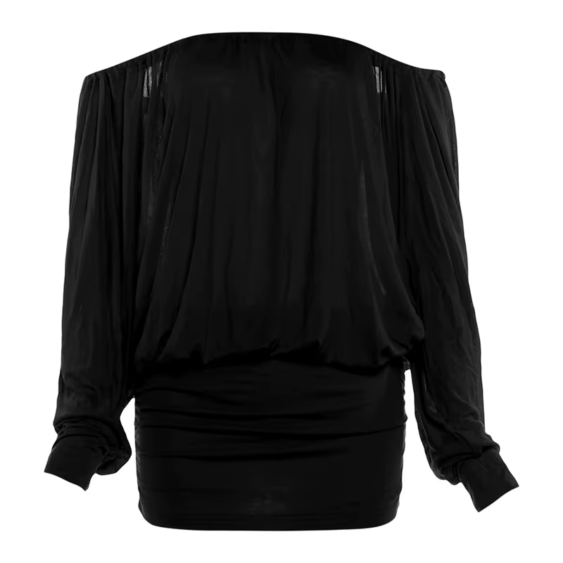 Robe à manches longues 2026 pour femme, jupe courte à taille cintrée et manches chauve-souris, style