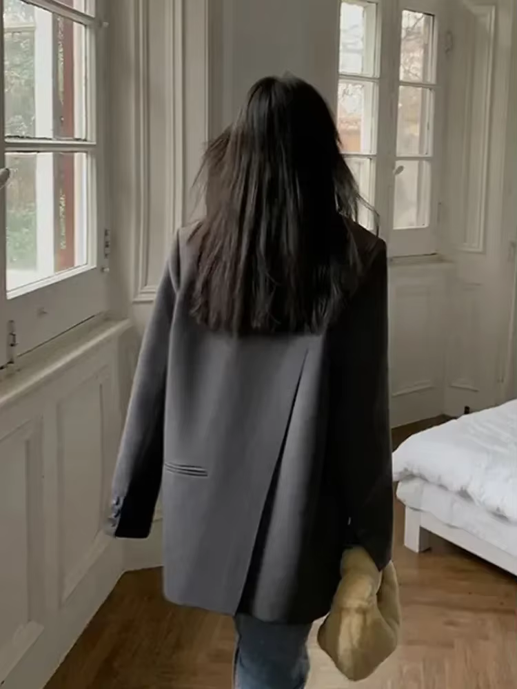 Veste de costume noire pour femmes, Blazer à manches longues, mode coréenne, dos fendu, Blazer de bu