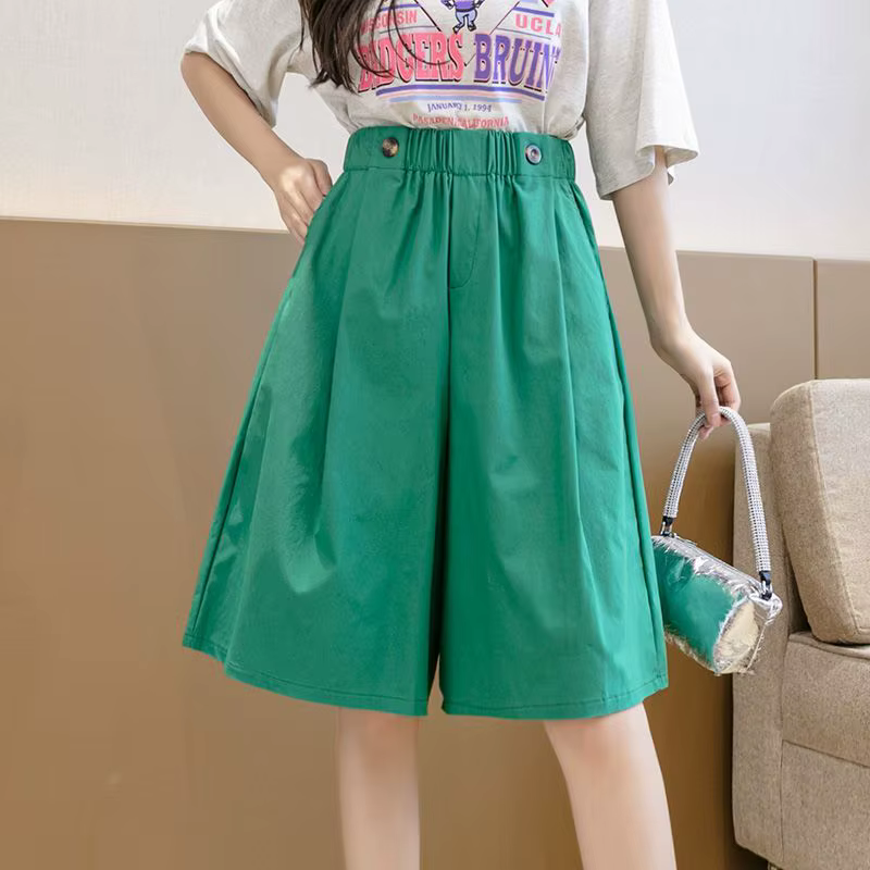 Short mi-long pour femme, longueur genou, taille haute, jupe pantalon, bermuda mi-court, design déco