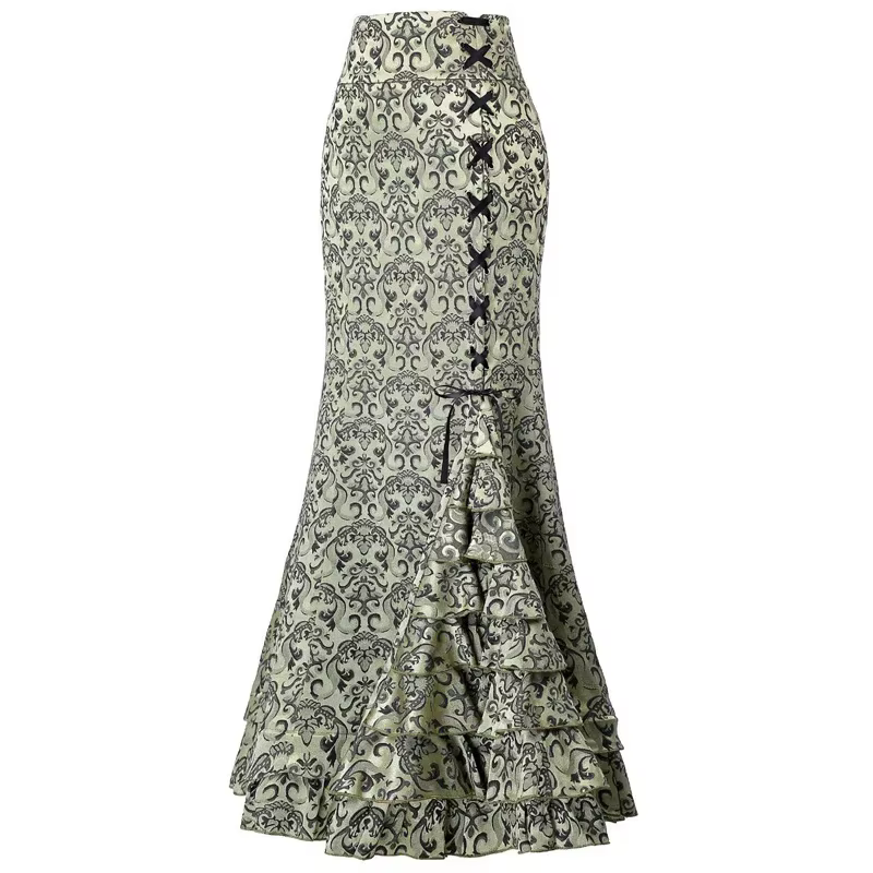 Jacquard sirène jupe moulante Vintage Maxi étage femmes à lacets jupe à volants élégant longue flora
