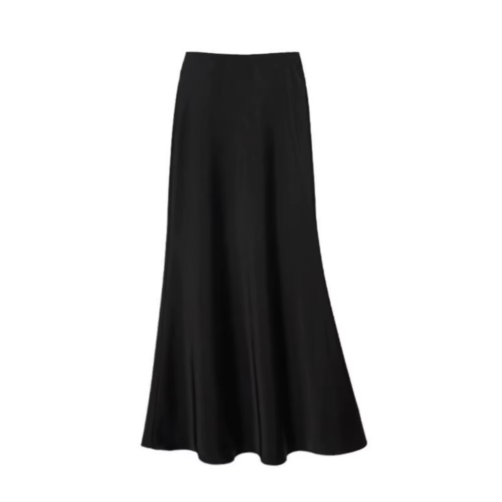 Jupe longue en Satin de soie pour femmes, Simple, taille haute, demi-corps, jupe taille haute, coupe
