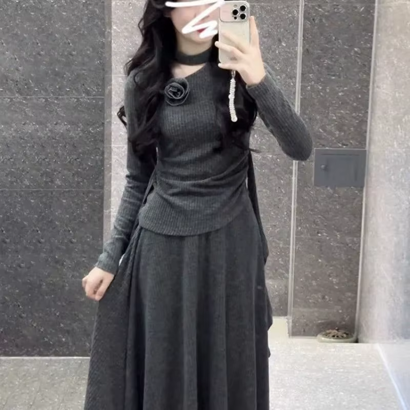 Hauts à manches longues et jupe pour femmes, ensemble complet, nouveau Style, automne et hiver
