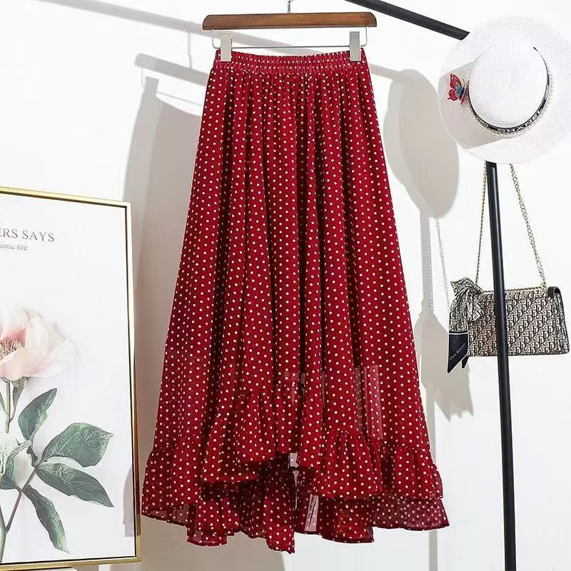 Jupe longue plissée élégante à pois pour femme, coupe trapèze, collection Printemps-Automne 2026, st