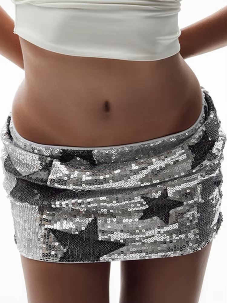 Mini jupes à paillettes étoiles pour femmes, vêtements Y2k, tenue de Club, taille basse, Falda Sexy,