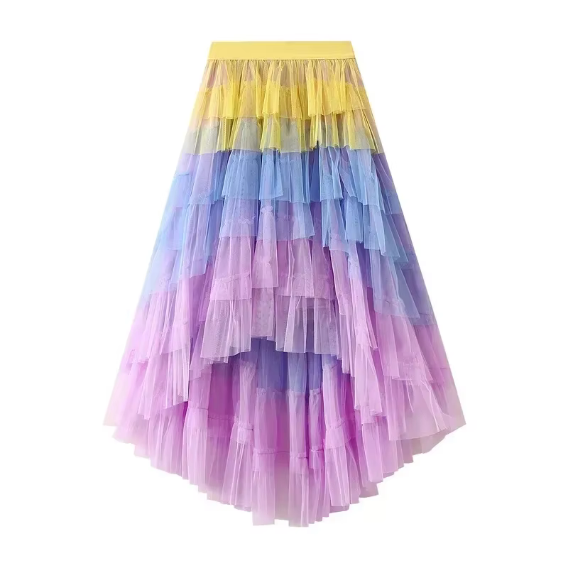 Jupe en Tulle pour femmes, à volants, maille multicouche, ligne A, Tutu de bal, taille haute irrégul