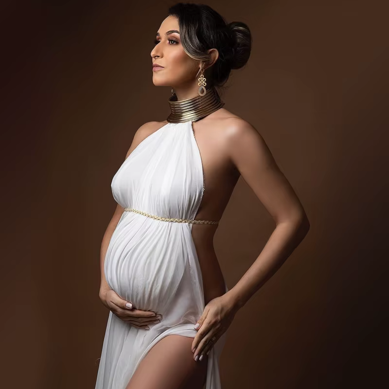 Accessoires de pose de photographie de maternité, robes longues blanches élégantes et Sexy, couleur 