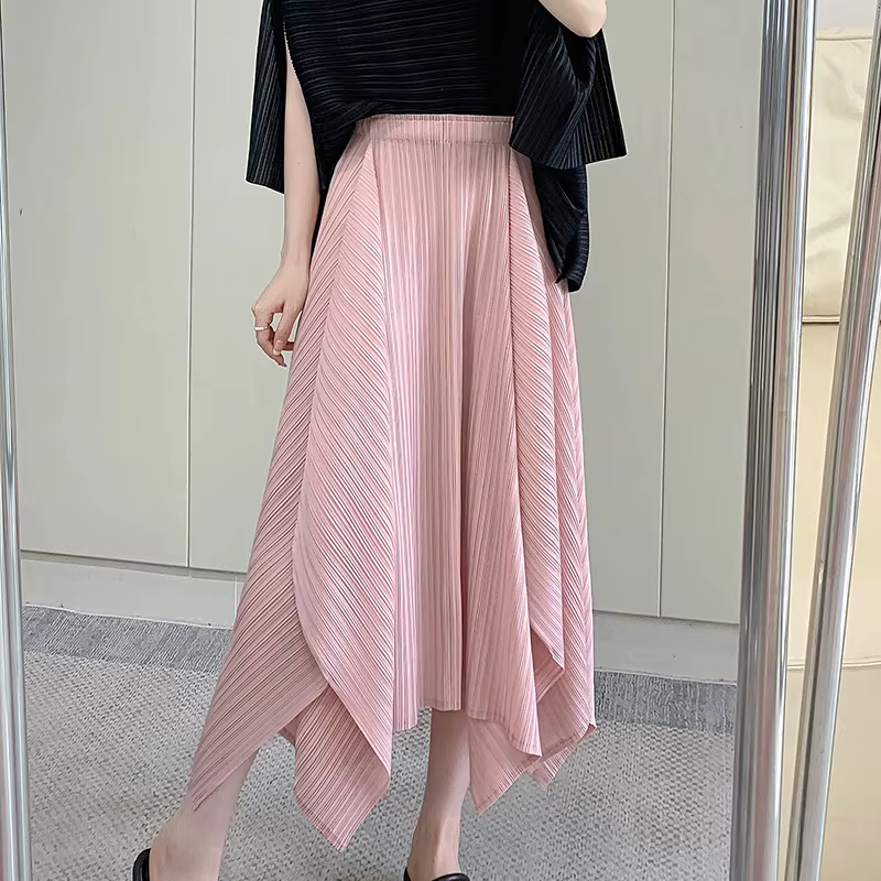 Ata Yake-Demi-jupe plissée pour femme, jupe longue drapée, sensation irrégulière, tempérament, été,