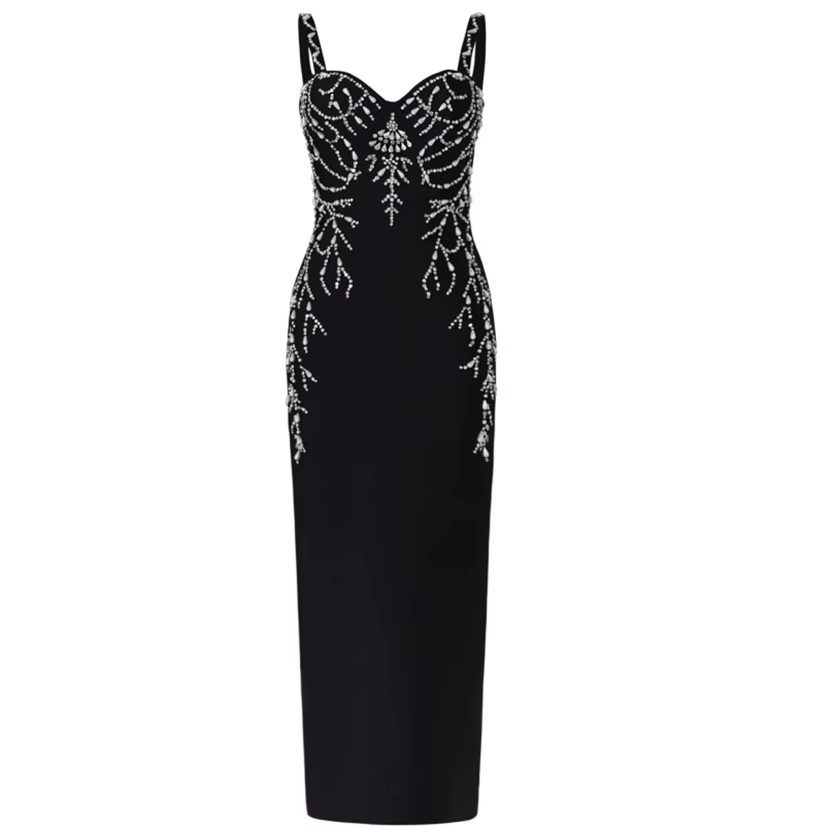 Robe de soirée longue élégante avec embellissement de perles et sangle, robe à bandes taille haute p