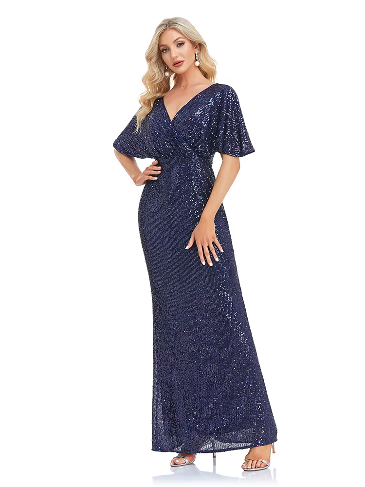 Lucyinlove femmes élégantes dos en V robes de soirée de luxe femmes paillettes sirène longueur de pl