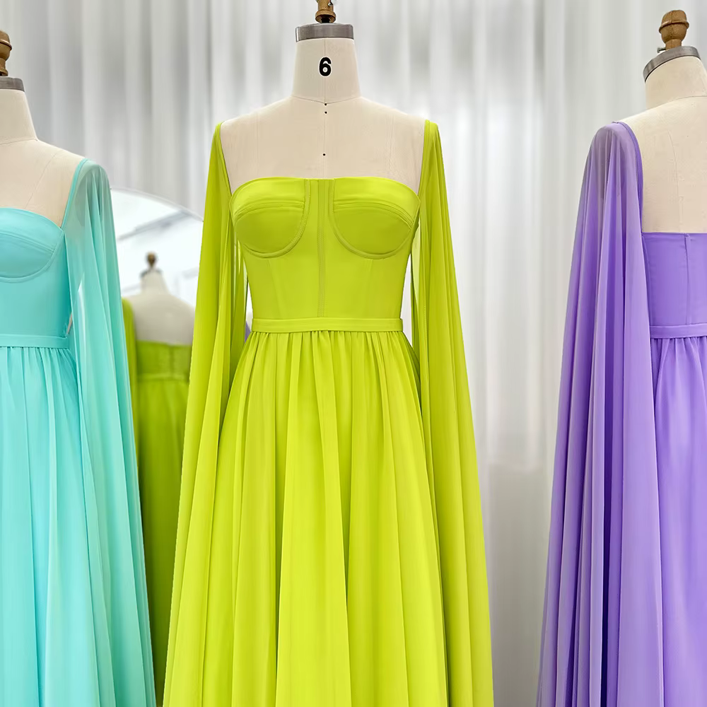 Sharon Said-Robe de Soirée Jaune Citron pour Femme, Tenue Élégante avec Manches Cape, Style Dubaï, p