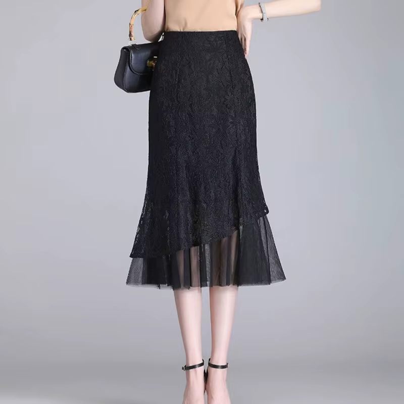Jupes sirène vintage taille haute pour femmes, vêtements pour femmes, jupes midi patchwork, gaze à f